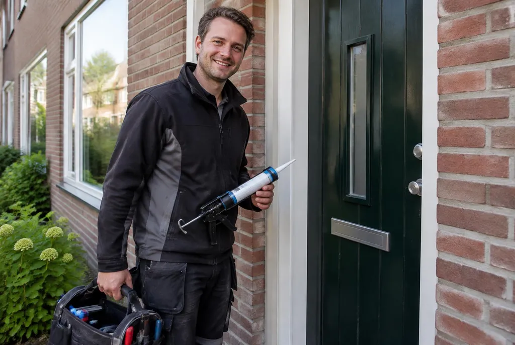 Vakman van Kitbedrijf Gorinchem bij de voordeur van een woning